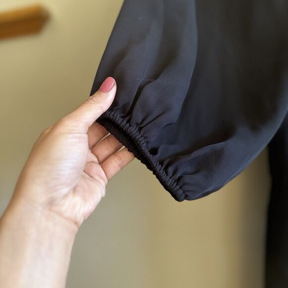 Theory Silk Classic GGT Jumpsuit Off the Shoulder Georgette Black M Boho Chic - Picture 12 of 16